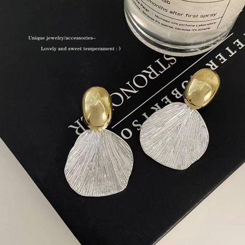 Minimalist Luxury Two-Tone Gold & Silver Vertical-Textured Shell Drop Earrings