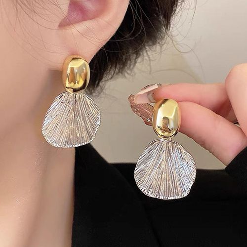 Minimalist Luxury Two-Tone Gold & Silver Vertical-Textured Shell Drop Earrings