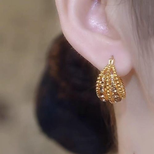 Champagne Gold-Tone Multi-Layer Basket-Shaped Hoop Earrings with Champagne Crystal Accents