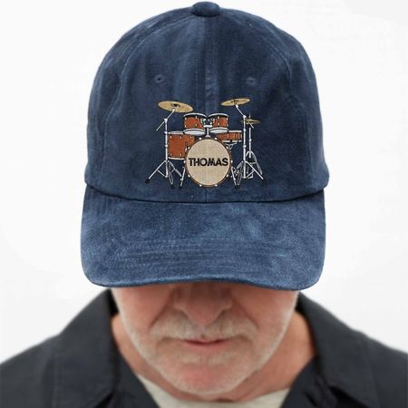 Personalized Drum Set Embroidered Dad Hat – Custom Name Musician Cap