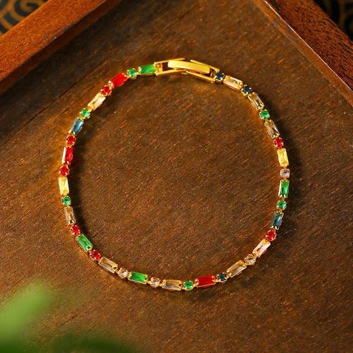 Retro Trendy Gold Plated Zircon Bracelet Colorful Contrast Design for Parties Fashionable Ins Style Hand Jewelry