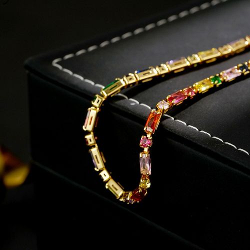 Retro Trendy Gold Plated Zircon Bracelet Colorful Contrast Design for Parties Fashionable Ins Style Hand Jewelry