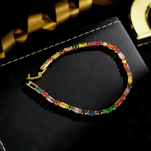 Retro Trendy Gold Plated Zircon Bracelet Colorful Contrast Design for Parties Fashionable Ins Style Hand Jewelry