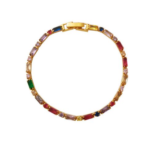 Retro Trendy Gold Plated Zircon Bracelet Colorful Contrast Design for Parties Fashionable Ins Style Hand Jewelry