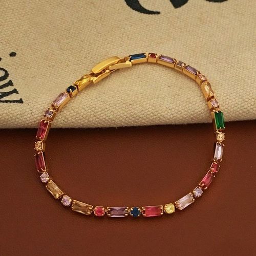 Retro Trendy Gold Plated Zircon Bracelet Colorful Contrast Design for Parties Fashionable Ins Style Hand Jewelry