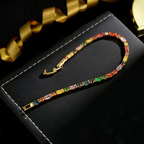 Retro Trendy Gold Plated Zircon Bracelet Colorful Contrast Design for Parties Fashionable Ins Style Hand Jewelry