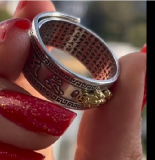 Pixiu Mantra Protection Wealth Ring Adjustable Retro Thai Silver Golden Toad Heart Sutra Ring Punk Feng Shui Rings for Women Men