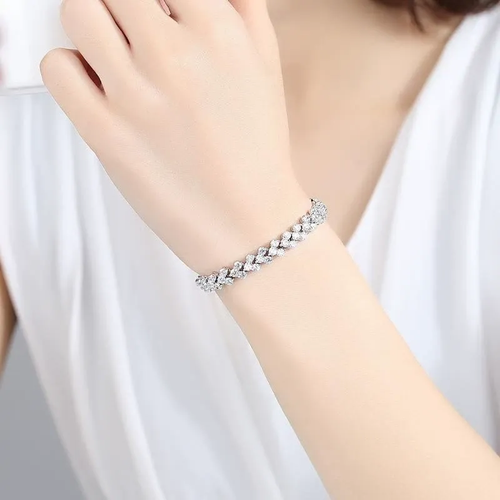 Silver-Tone Roman-Detail Zircon Bracelet