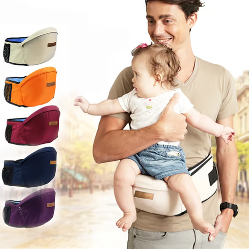 Happyflute Ergonomic Hip Seat Baby Carrier and Waist Stool. It's a convenient front baby carrier suitable for infants aged 3 - 36 months.