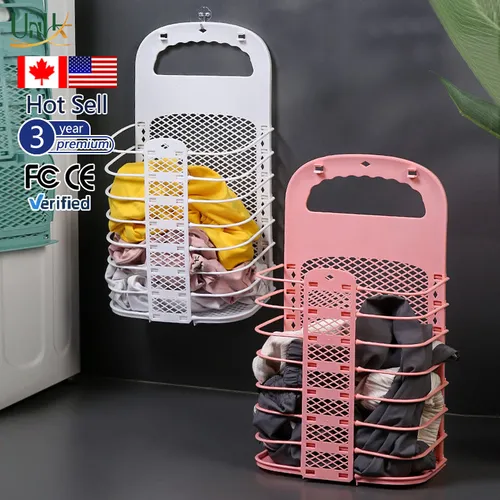 Foldable Wall-Hanging Laundry Basket – Grey