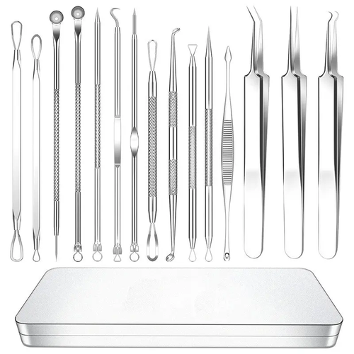 Blackhead Remover Tools, 15 PCS Pimple Popper Tool Kit, Acne Blackhead Tools for Blemish, 410 Premium Professional Stainless Acne Pimple Extractor Tool with Metal Box