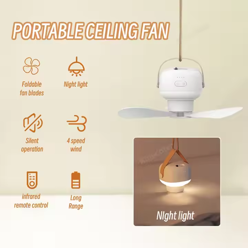 Night Light Portable Ceiling Fan With Remote