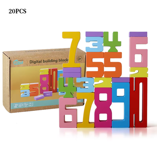 Colorful Wooden Digital Building Blocks for Kids
