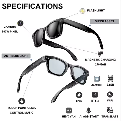Smart Glasses with AI Recognition & Shooting