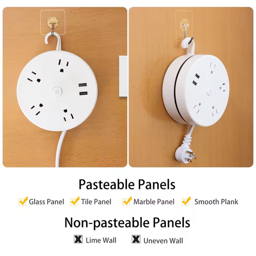 1.8m 2USB Wall Mountable Cable Storage Power Strip with Night Light