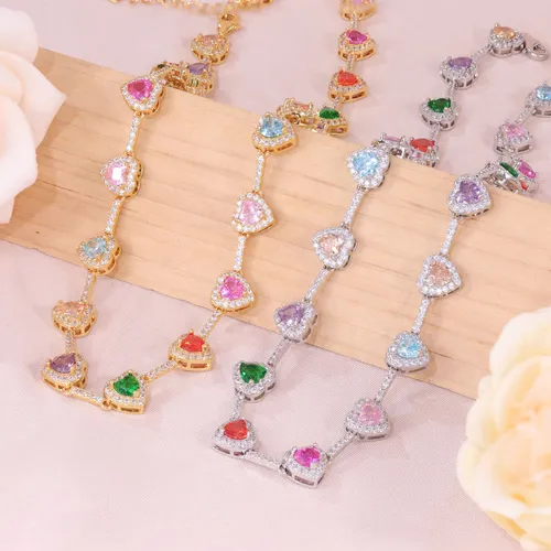 Gold-Tone Heart & Zircon Beaded Necklace