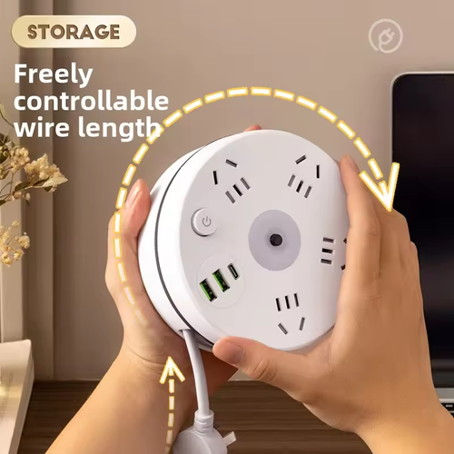 1.8m 2USB Wall Mountable Cable Storage Power Strip with Night Light