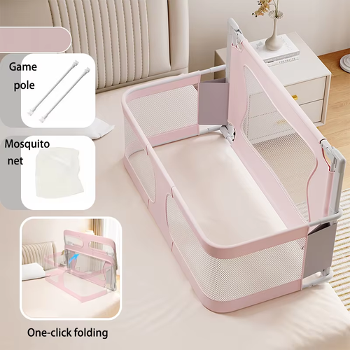 Foldable Baby Sleeping Bed with Safety Rail With Mosquito Net