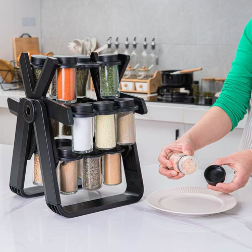 360 Rotate Spice Rack With 18 Glass Jars