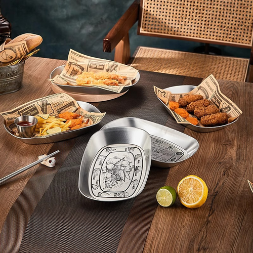 4-Pack Tinplate Trays with Retro Engraved Patterns