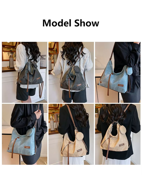 Stylish Denim Texture 2 in 1 Women Handbag Backpack