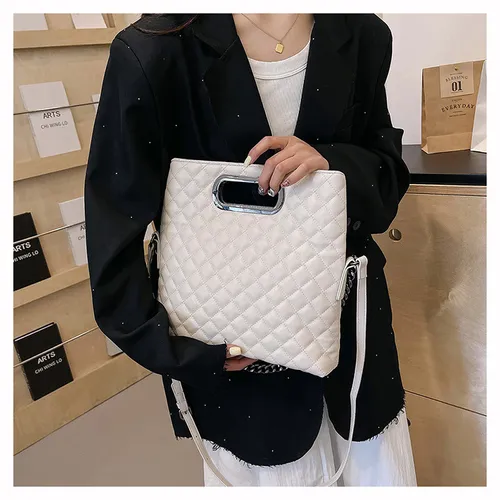 White Diamond-Quilted Tote & Crossbody Bag