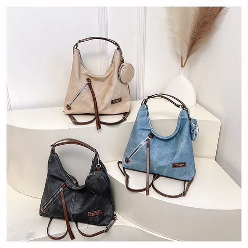 Stylish Denim Texture 2 in 1 Women Handbag Backpack