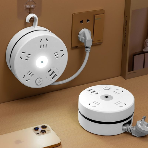 1.8m 2USB Wall Mountable Cable Storage Power Strip with Night Light