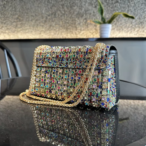 Sparkling Rhinestone Embellished Chain Strap Evening Clutch Bag