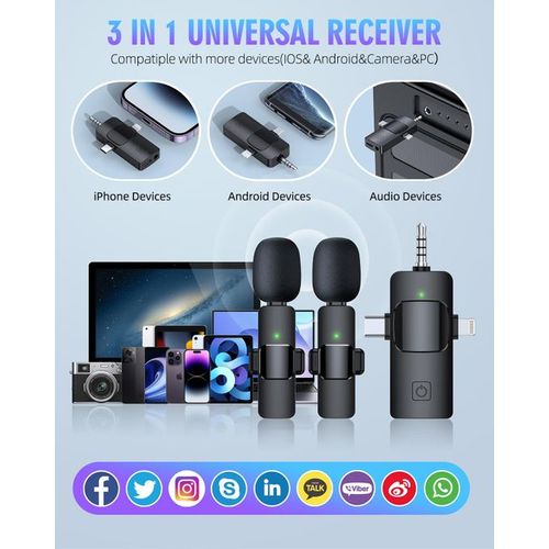 TiLECC Wireless Lapel Microphone Type-c For IPhone Android IPad