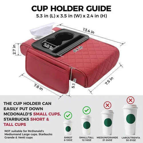 Car Armrest Cushion with Storage & Cup Holder