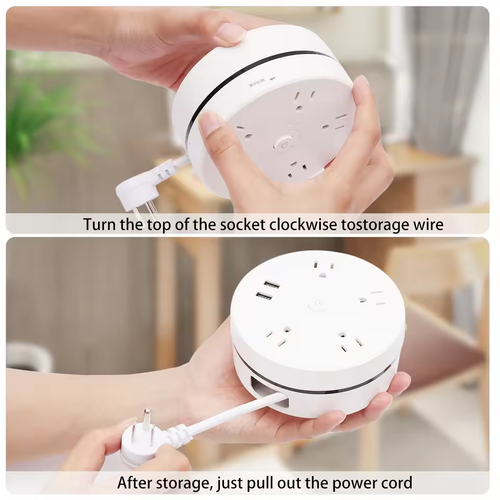 1.8m 2USB Wall Mountable Cable Storage Power Strip with Night Light