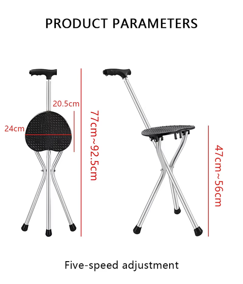 Multi Functional Foldable Height Adjustable  Mobility Aid Walking Stick Seat