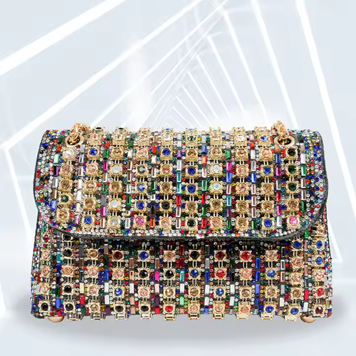 Sparkling Rhinestone Embellished Chain Strap Evening Clutch Bag