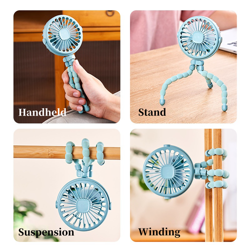 Baby Stroller Handheld Rechargeable USB Bladeless Folding Shakeable Head Mini Fan