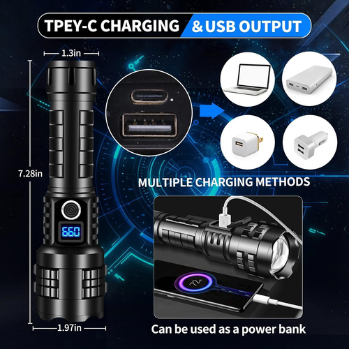 Rechargeable strong light P70 flashlight aluminum alloy outdoor portable telescopic zoom long-range LED flashlight