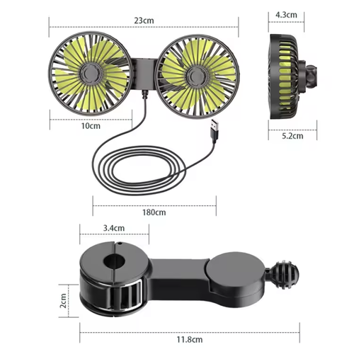 Dual Head Rotatable Car Rear Seat Fan