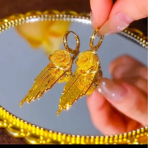 Gold-Tone Rose Tassel Earrings