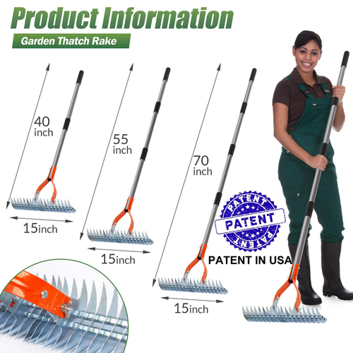 Adjustable Length Garden Thatch Rake Tool
