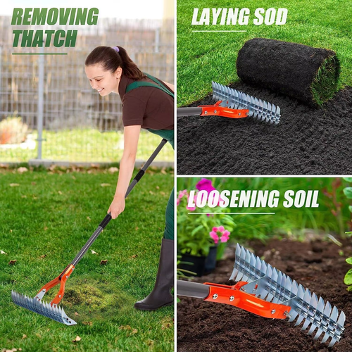 Adjustable Length Garden Thatch Rake Tool