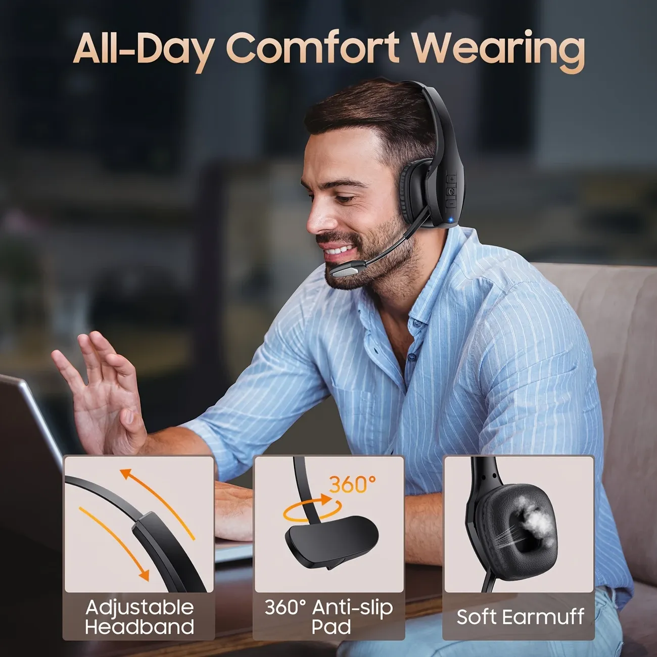 ProTruck Wireless Headset - 55Hrs Long-Lasting Battery Life