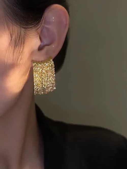 Gold-Tone Arc Tassel Stud Earrings