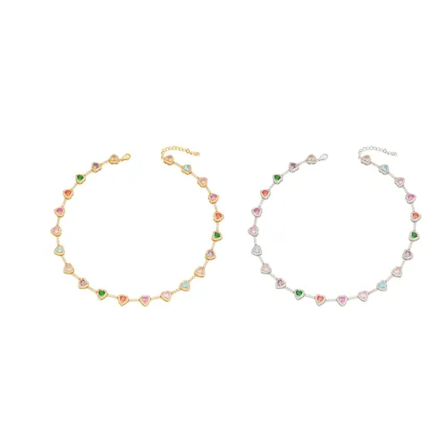 Gold-Tone Heart & Zircon Beaded Necklace