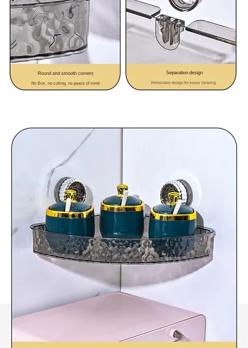 Transparent Suction-Cup Corner Storage Rack