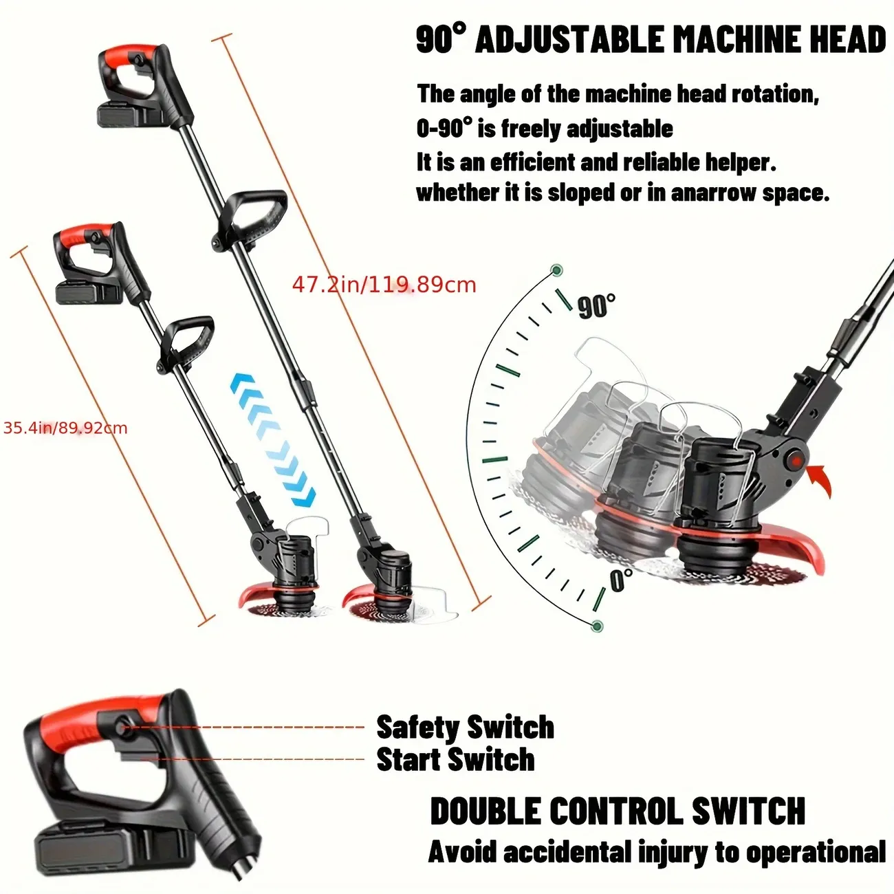 Electric Lawn Mower 24V with 2 Lithium Batteries 3 Kinds Of Blades Weed Wacker Lithium Battery Cordless Handheld Lawn Mower for Small to Medium-Sized Lawns and Gardens