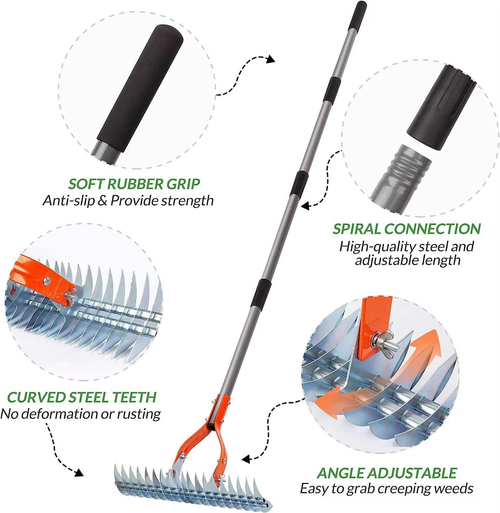 Adjustable Length Garden Thatch Rake Tool