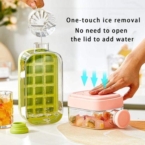 Ice Cube Water Bottle 2 in 1 Touch-Free 500ml 800ml Ice Mold Bottles Freezer with Lid and Bin Straw for Coffee Juice Beverages
