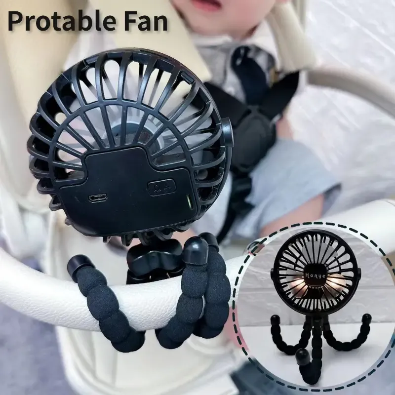Baby Stroller Handheld Rechargeable USB Bladeless Folding Shakeable Head Mini Fan