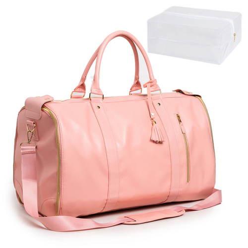 Versatile Foldable Leather Travel Tote Bag with Organizer