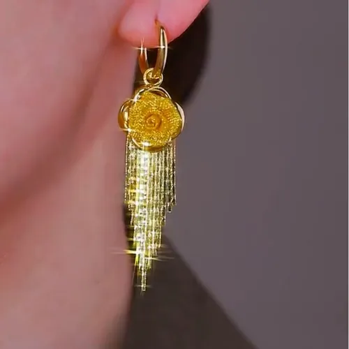 Gold-Tone Rose Tassel Earrings